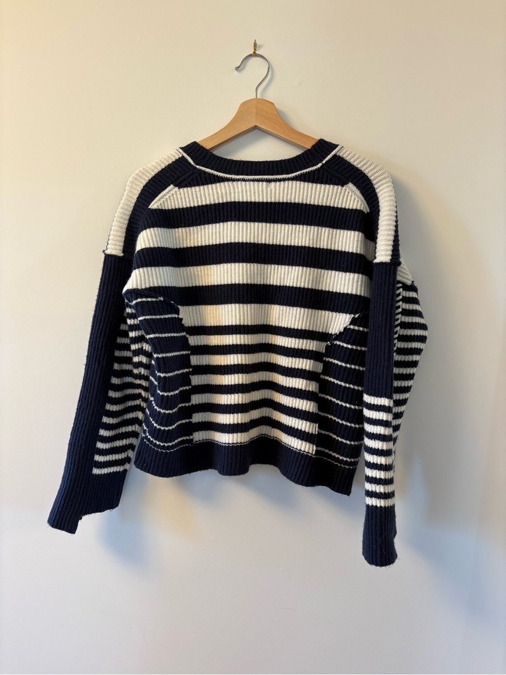 MoonRiver Striped Navy & White V-Neck Button Cardigan Sweater - Picture 5 of 5